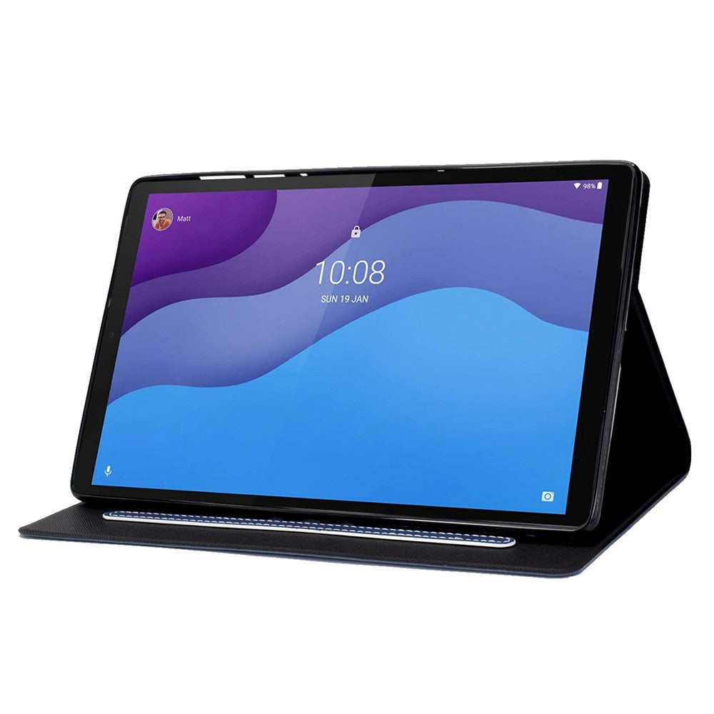 For Lenovo Tab M10 HD Gen 2 X306X Folio Flip Anti-scratch Calf Textured Leather Tablet Case Card Holder Stand Feature Magnetic Protector - Blue