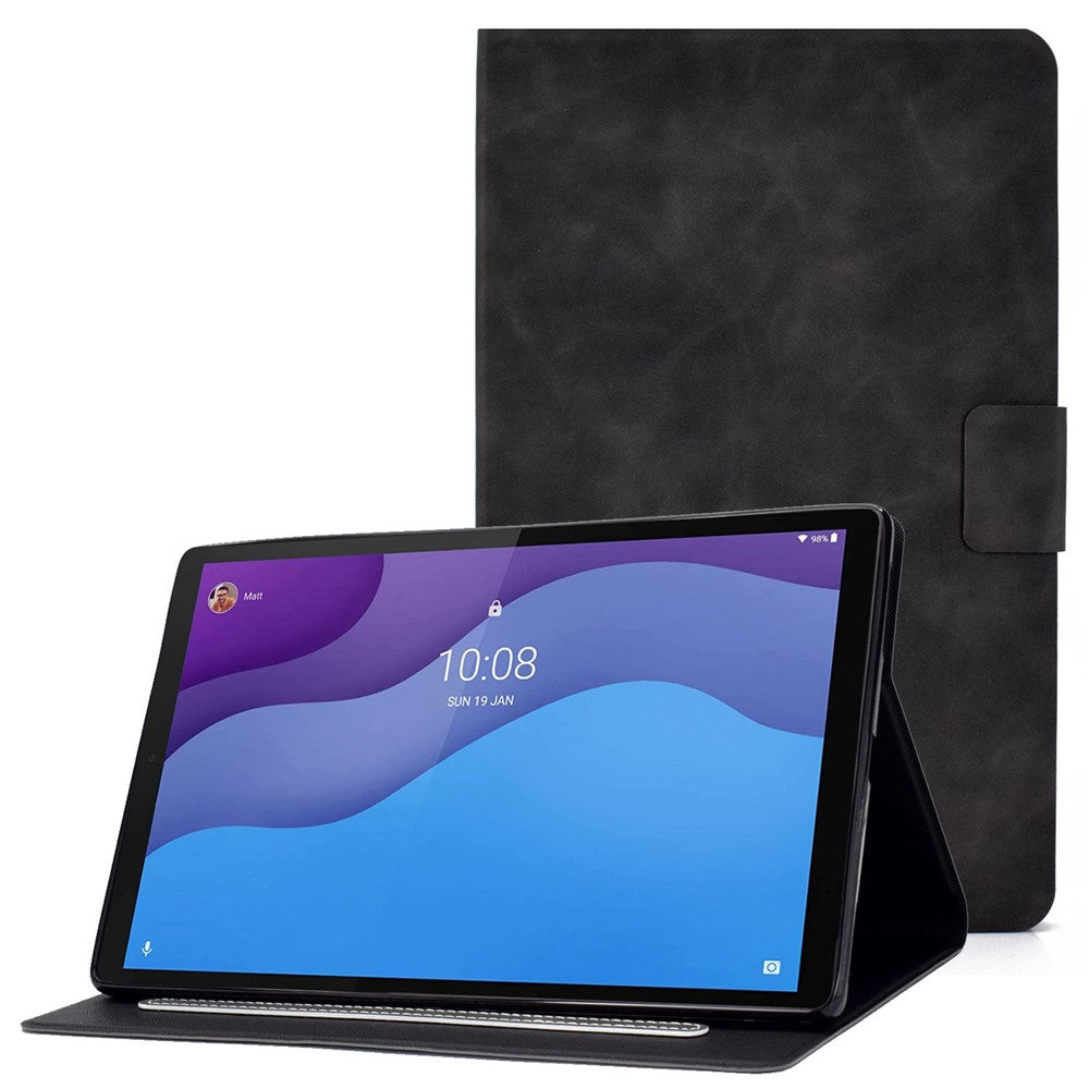 For Lenovo Tab M10 HD Gen 2 X306X Folio Flip Anti-scratch Calf Textured Leather Tablet Case Card Holder Stand Feature Magnetic Protector - Grey