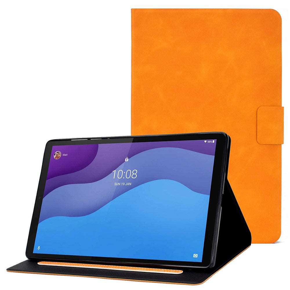 For Lenovo Tab M10 HD Gen 2 X306X Folio Flip Anti-scratch Calf Textured Leather Tablet Case Card Holder Stand Feature Magnetic Protector - Orange