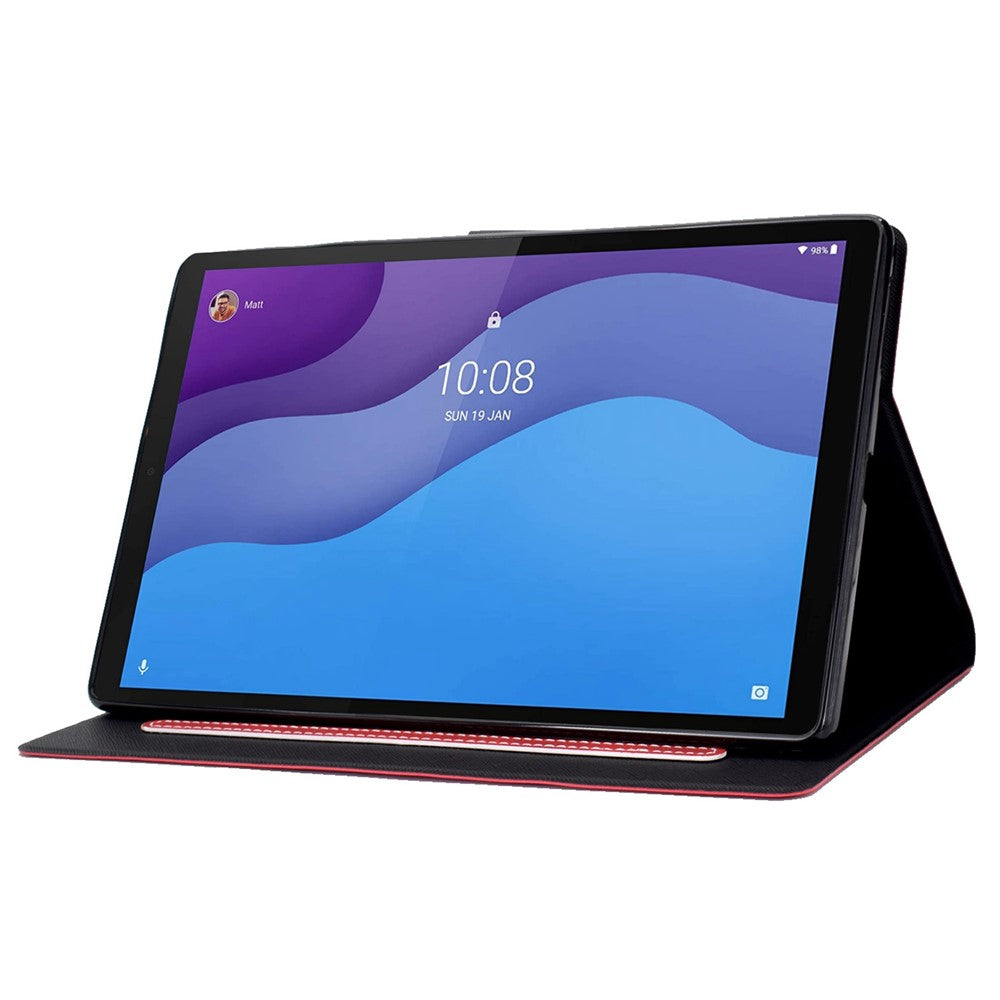 For Lenovo Tab M10 HD Gen 2 X306X Folio Flip Anti-scratch Calf Textured Leather Tablet Case Card Holder Stand Feature Magnetic Protector - Red