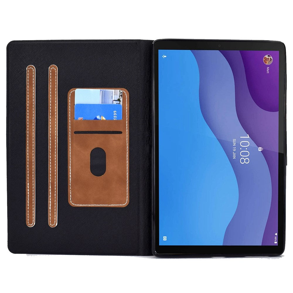 For Lenovo Tab M10 HD Gen 2 X306X Folio Flip Anti-scratch Calf Textured Leather Tablet Case Card Holder Stand Feature Magnetic Protector - Brown