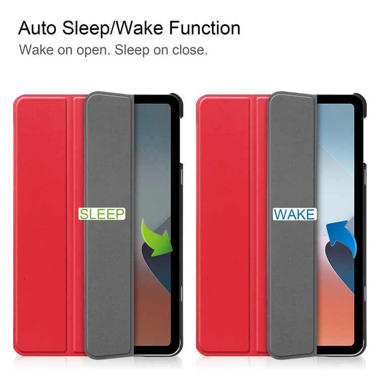 Shockproof Case for Oppo Pad Air PU Leather+PC Protective Case Auto Wake / Sleep Tablet Cover with Trifold Stand - Red