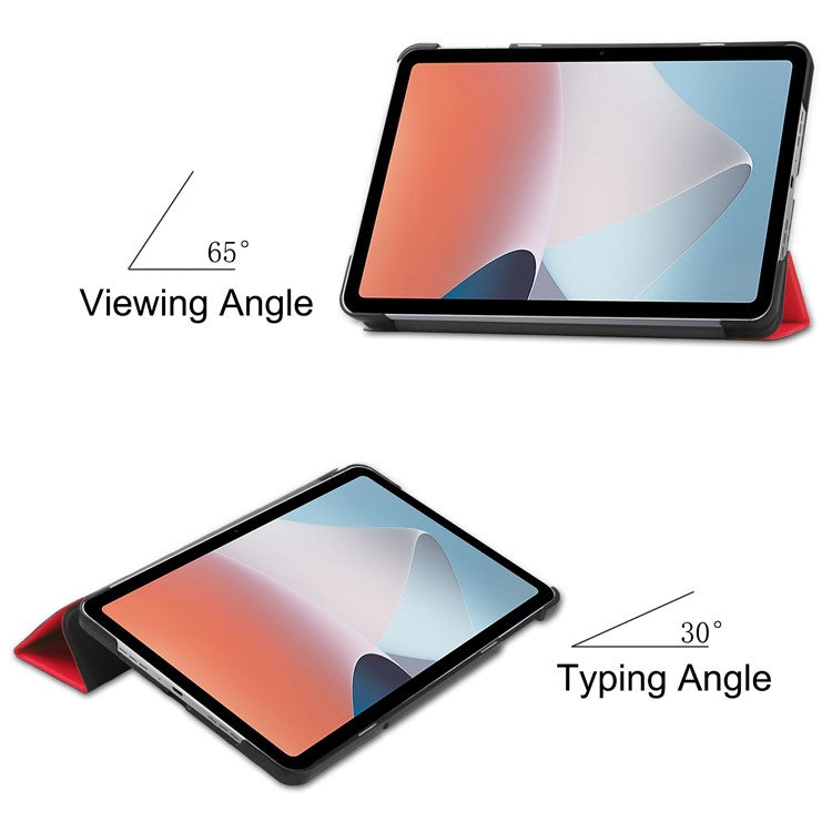 Shockproof Case for Oppo Pad Air PU Leather+PC Protective Case Auto Wake / Sleep Tablet Cover with Trifold Stand - Red