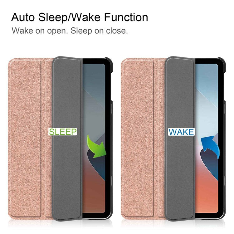 Shockproof Case for Oppo Pad Air PU Leather+PC Protective Case Auto Wake / Sleep Tablet Cover with Trifold Stand - Rose Gold