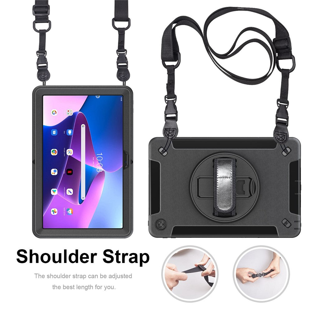 For Lenovo Tab M10 Plus (3rd Gen) / Xiaoxin Pad 2022 10.6 inch Kickstand Shockproof Tablet Case Hand Strap PC + TPU Cover with Shoulder Strap