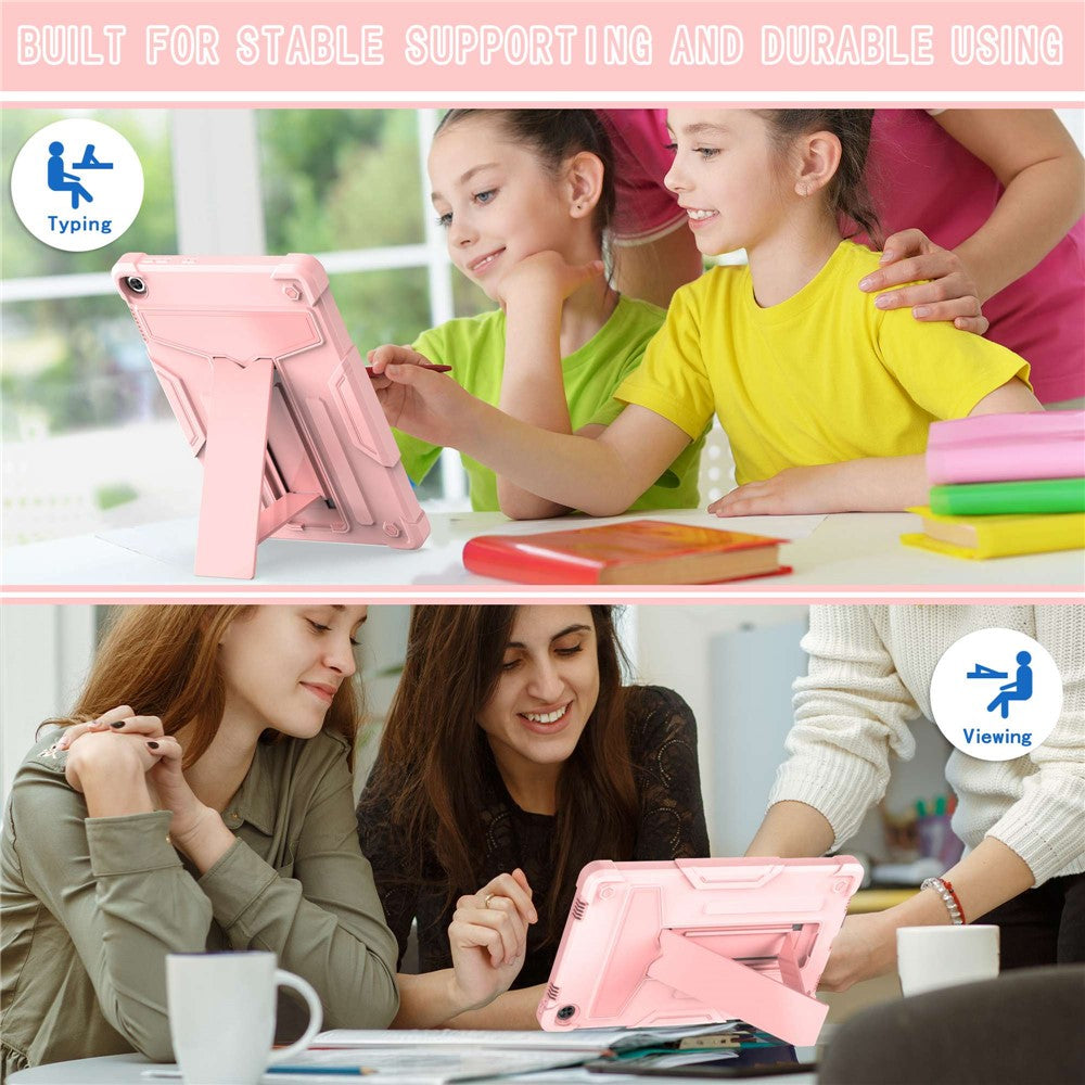 For Lenovo Tab M10 (Gen 3) TB-328FU / TB-328XU Protective Case T-Shaped Kickstand Shockproof PC + Silicone Tablet Cover - Rose Gold