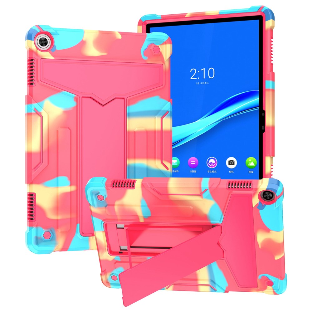 For Lenovo Tab M10 (Gen 3) TB-328FU / TB-328XU Protective Case T-Shaped Kickstand Shockproof PC + Silicone Tablet Cover - Camo Rose