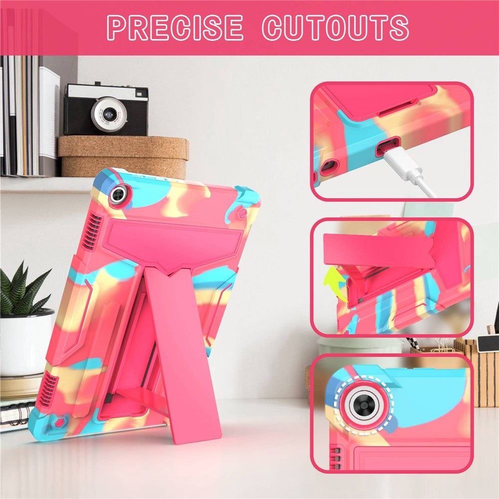 For Lenovo Tab M10 (Gen 3) TB-328FU / TB-328XU Protective Case T-Shaped Kickstand Shockproof PC + Silicone Tablet Cover - Camo Rose