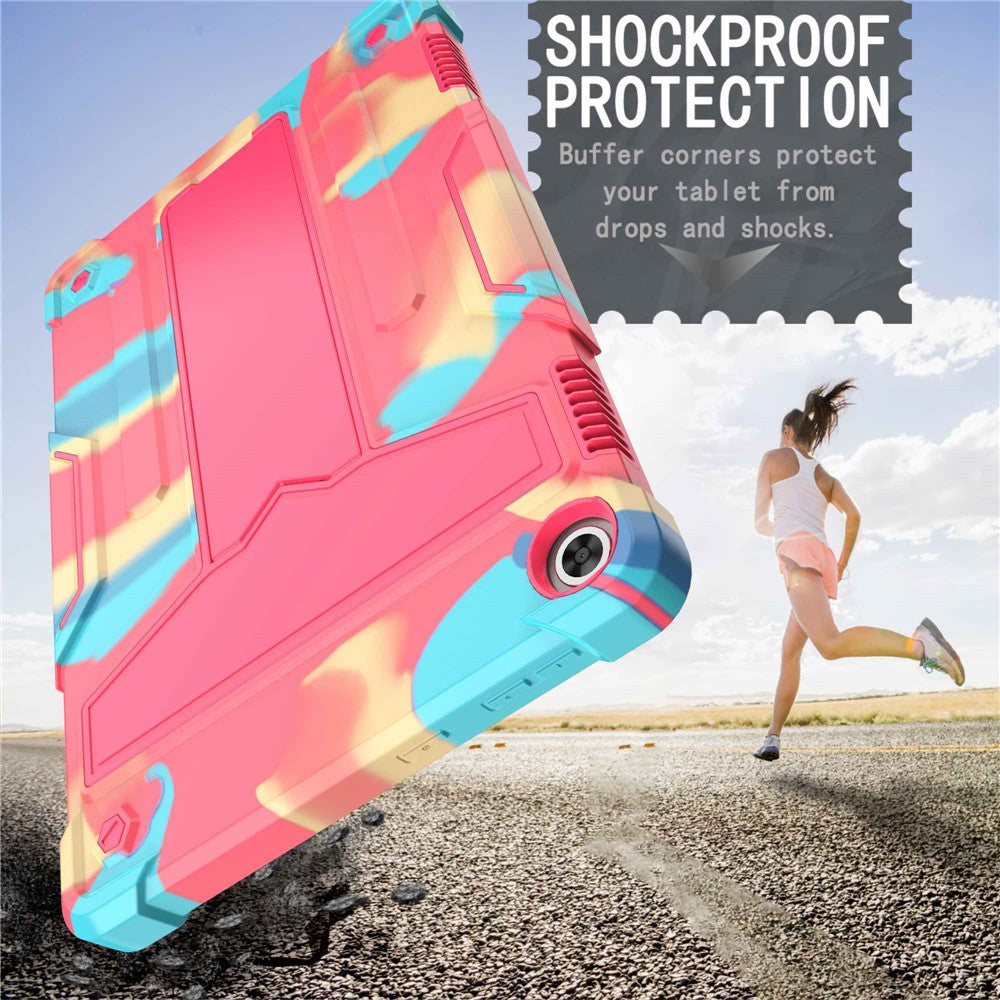 For Lenovo Tab M10 (Gen 3) TB-328FU / TB-328XU Protective Case T-Shaped Kickstand Shockproof PC + Silicone Tablet Cover - Camo Rose