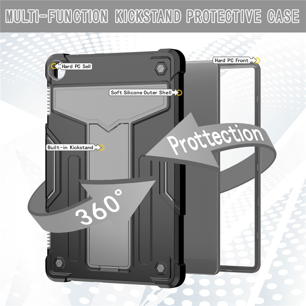 For Lenovo Tab M10 (Gen 3) TB-328FU / TB-328XU Protective Case T-Shaped Kickstand Shockproof PC + Silicone Tablet Cover - Black / Grey