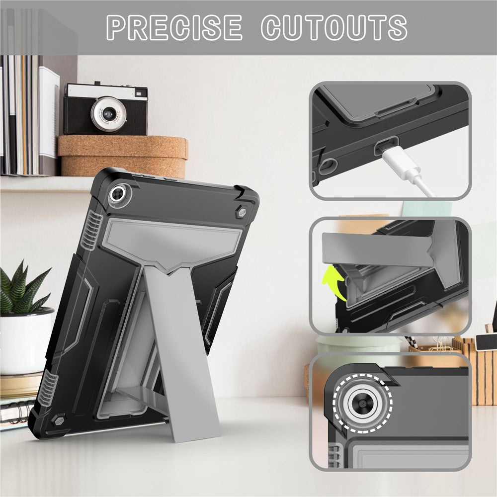 For Lenovo Tab M10 (Gen 3) TB-328FU / TB-328XU Protective Case T-Shaped Kickstand Shockproof PC + Silicone Tablet Cover - Black / Grey