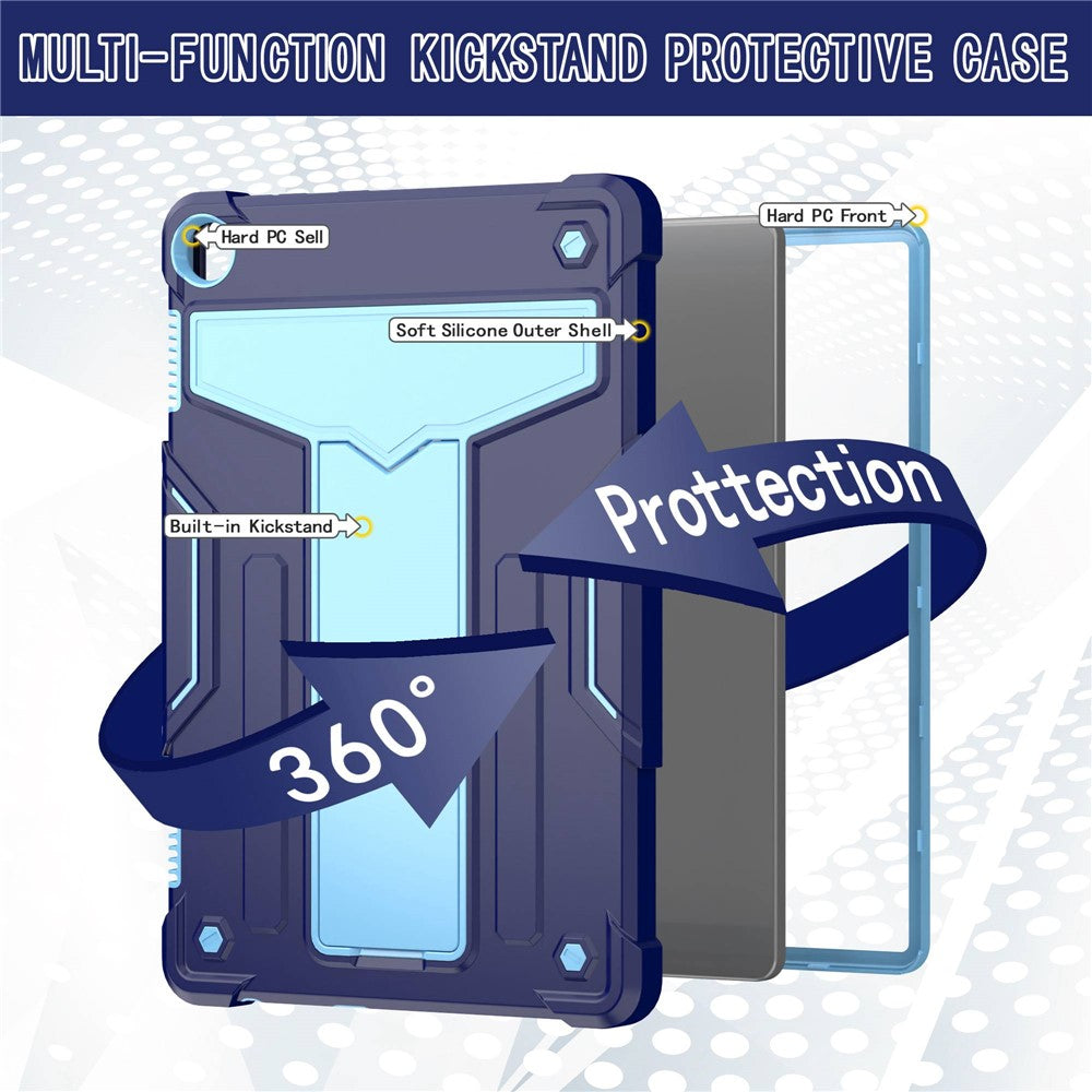 For Lenovo Tab M10 (Gen 3) TB-328FU / TB-328XU Protective Case T-Shaped Kickstand Shockproof PC + Silicone Tablet Cover - Navy Blue / Blue