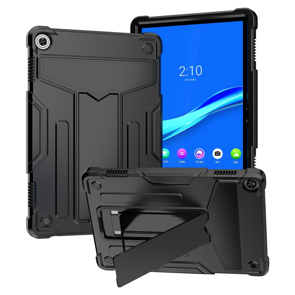 For Lenovo Tab M10 (Gen 3) TB-328FU / TB-328XU Protective Case T-Shaped Kickstand Shockproof PC + Silicone Tablet Cover - Black