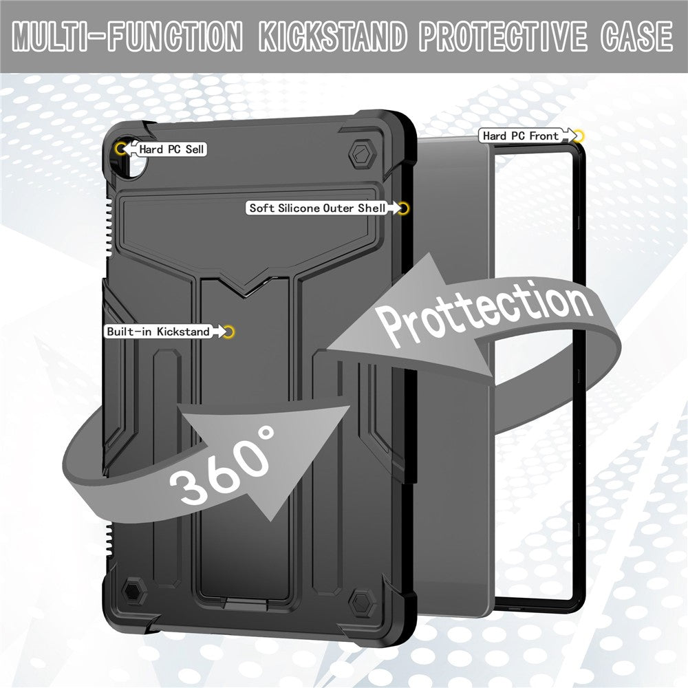 For Lenovo Tab M10 (Gen 3) TB-328FU / TB-328XU Protective Case T-Shaped Kickstand Shockproof PC + Silicone Tablet Cover - Black