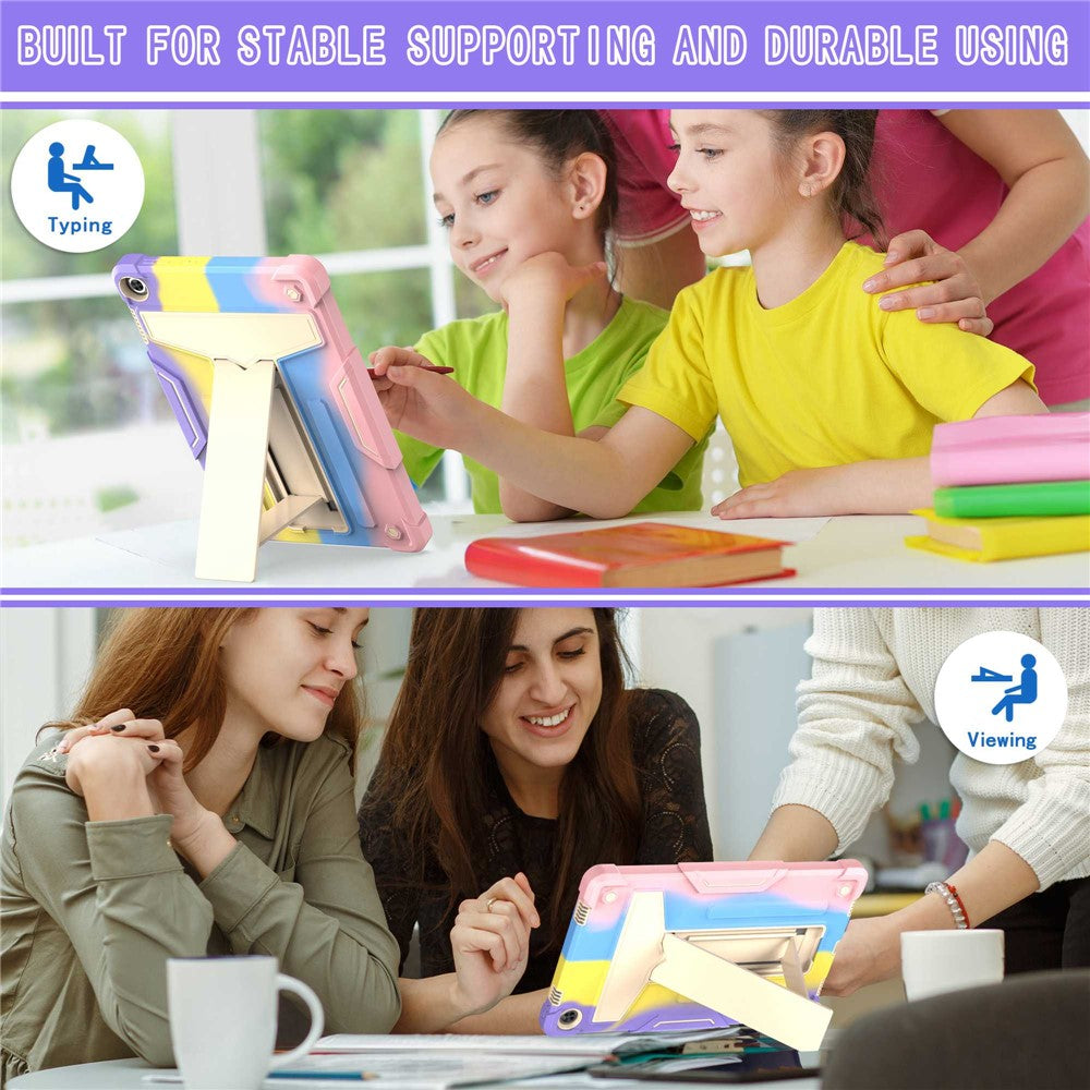 For Lenovo Tab M10 (Gen 3) TB-328FU / TB-328XU Protective Case T-Shaped Kickstand Shockproof PC + Silicone Tablet Cover - Colorful / Pink