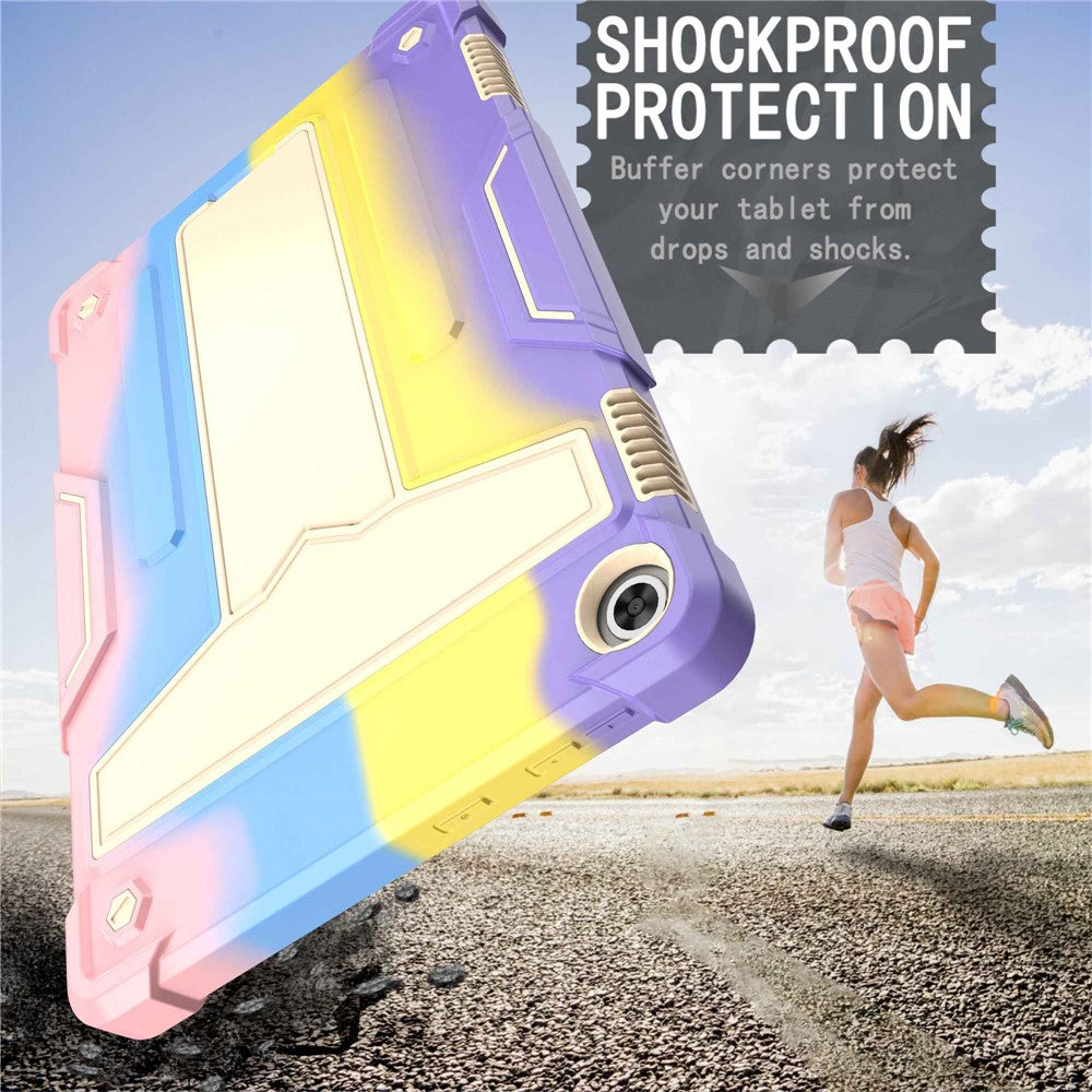 For Lenovo Tab M10 (Gen 3) TB-328FU / TB-328XU Protective Case T-Shaped Kickstand Shockproof PC + Silicone Tablet Cover - Colorful / Pink