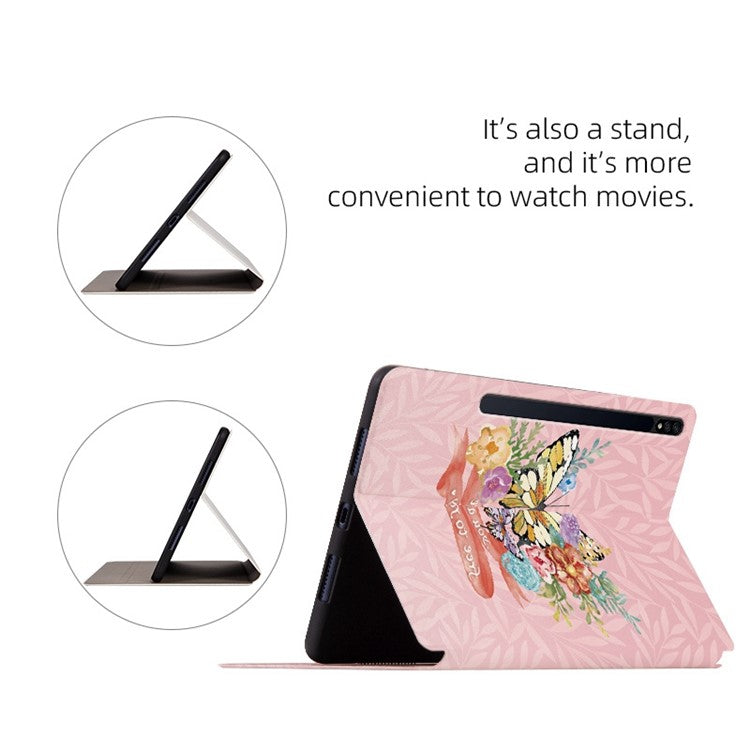 For Samsung Galaxy Tab S7 / Tab S8 Anti-drop Folio Flip Cover Butterfly Printed PU Leather Tablet Case Auto Wake / Sleep Stand Case - Flower Bush Butterfly