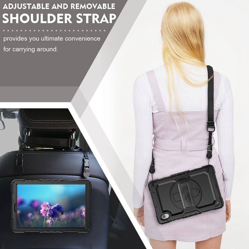 For Lenovo M10 Plus / Smart Tab M10 FHD Plus Silicone+PC Tablet Case Hand Strap Kickstand Shockproof Cover with Shoulder Strap - Black