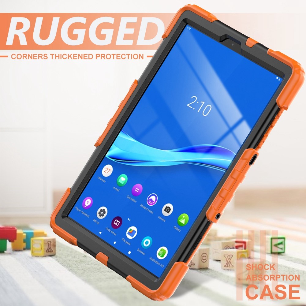 For Lenovo M10 Plus / Smart Tab M10 FHD Plus Silicone+PC Tablet Case Hand Strap Kickstand Shockproof Cover with Shoulder Strap - Orange