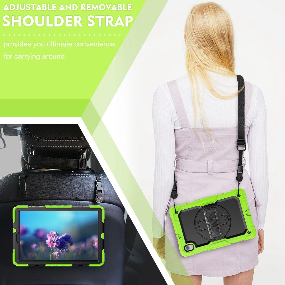 For Lenovo M10 Plus / Smart Tab M10 FHD Plus Silicone+PC Tablet Case Hand Strap Kickstand Shockproof Cover with Shoulder Strap - Yellowgreen