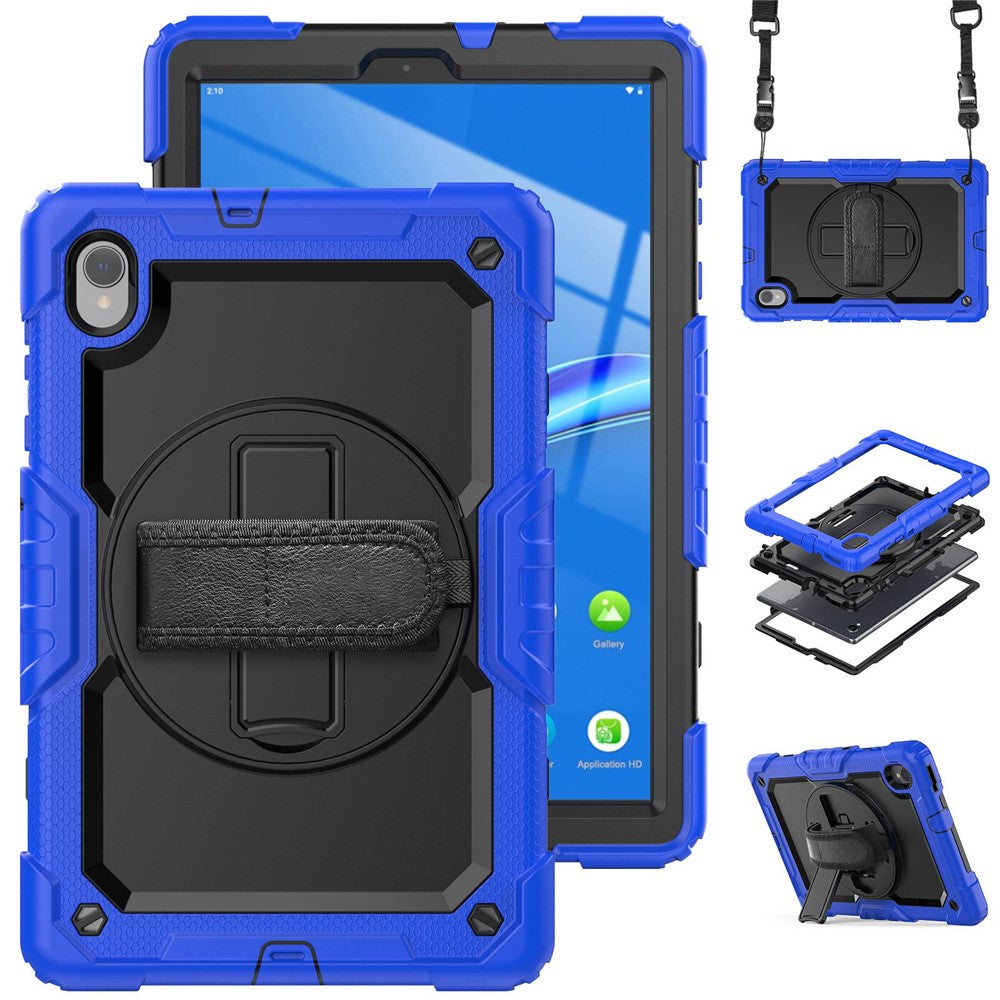 For Lenovo M10 Plus / Smart Tab M10 FHD Plus Silicone+PC Tablet Case Hand Strap Kickstand Shockproof Cover with Shoulder Strap - Blue
