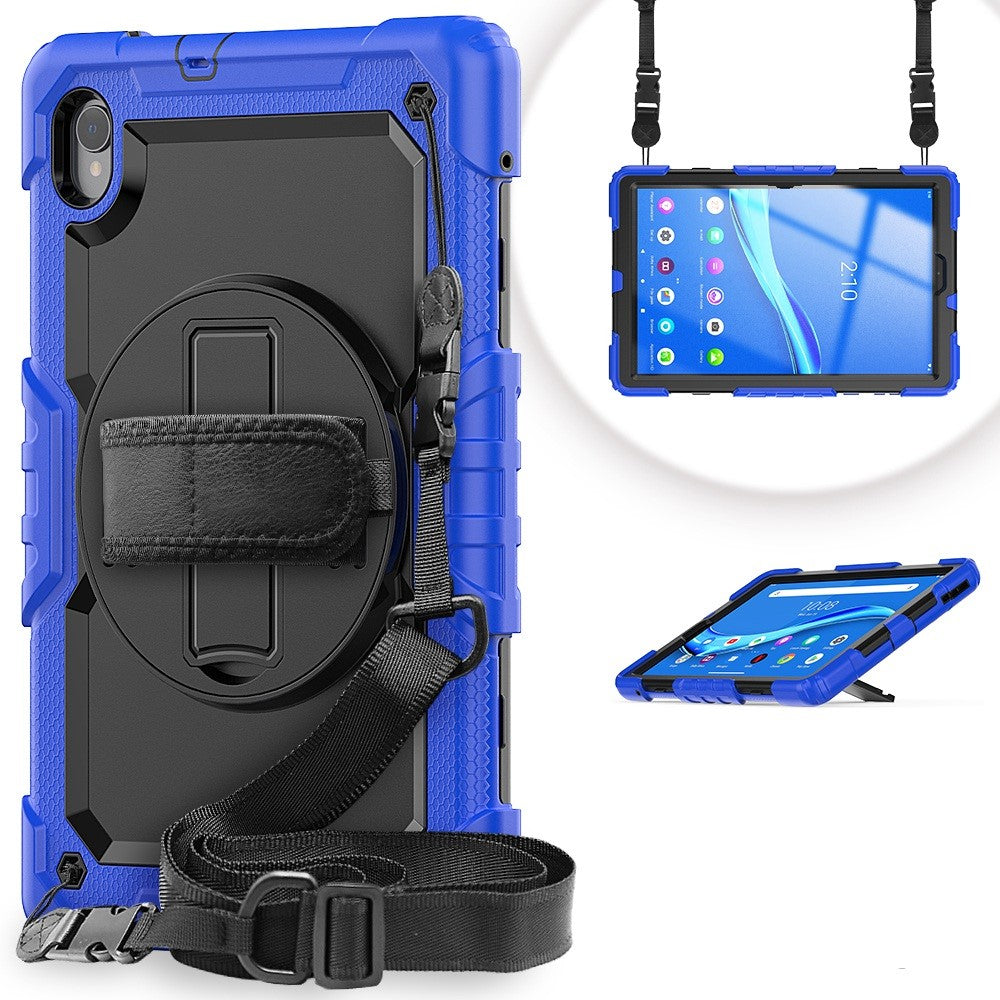 For Lenovo M10 Plus / Smart Tab M10 FHD Plus Silicone+PC Tablet Case Hand Strap Kickstand Shockproof Cover with Shoulder Strap - Blue