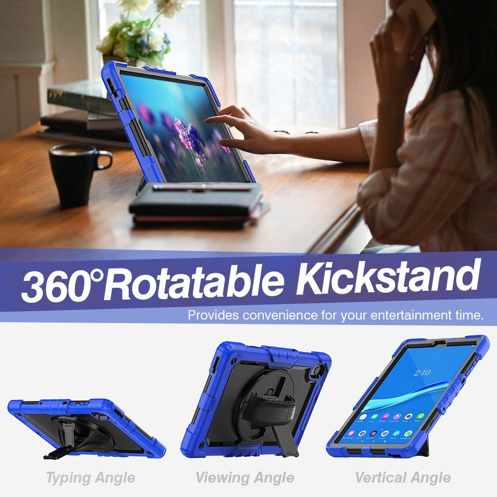 For Lenovo M10 Plus / Smart Tab M10 FHD Plus Silicone+PC Tablet Case Hand Strap Kickstand Shockproof Cover with Shoulder Strap - Blue