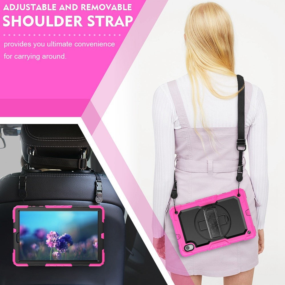 For Lenovo M10 Plus / Smart Tab M10 FHD Plus Silicone+PC Tablet Case Hand Strap Kickstand Shockproof Cover with Shoulder Strap - Rose