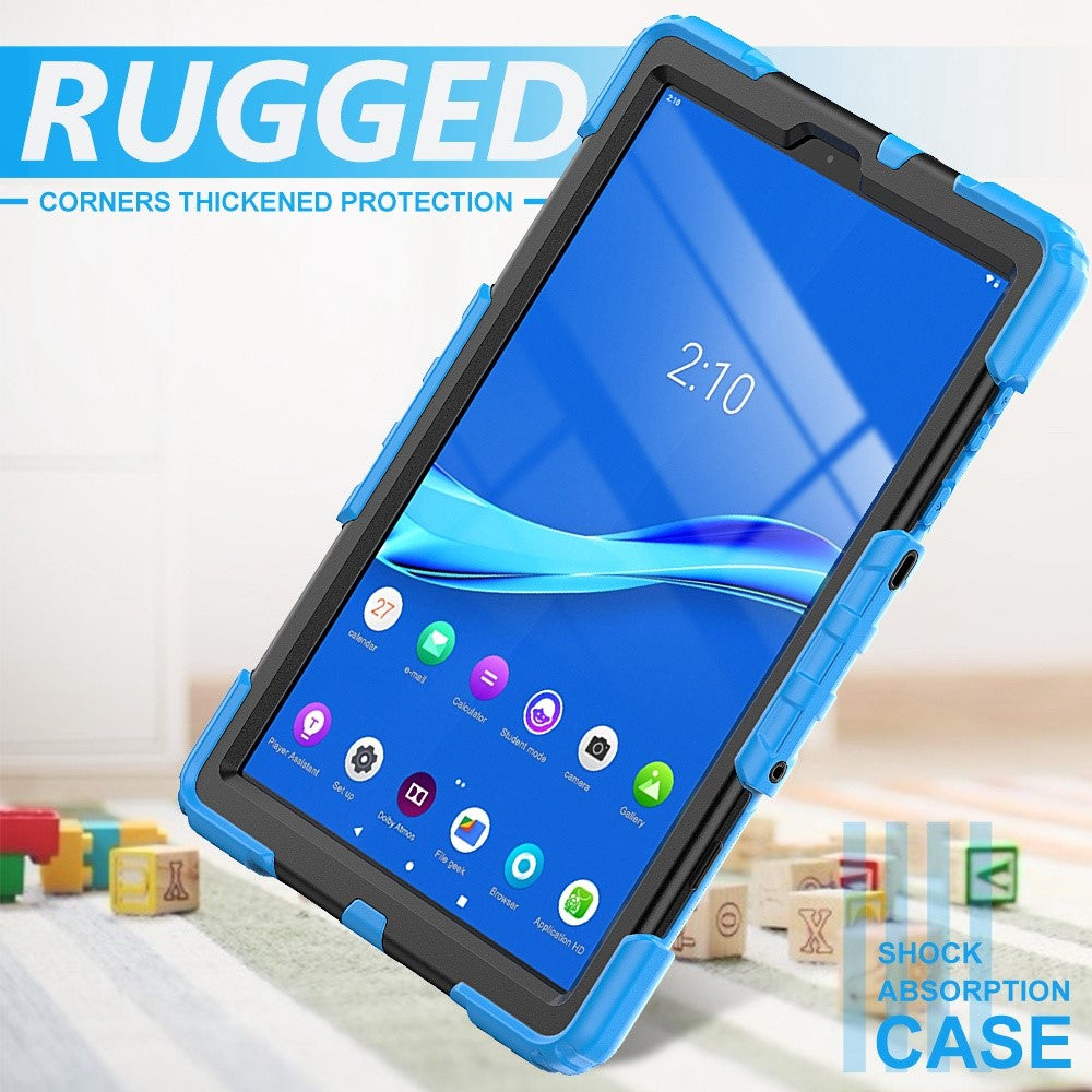 For Lenovo M10 Plus / Smart Tab M10 FHD Plus Silicone+PC Tablet Case Hand Strap Kickstand Shockproof Cover with Shoulder Strap - Baby Blue