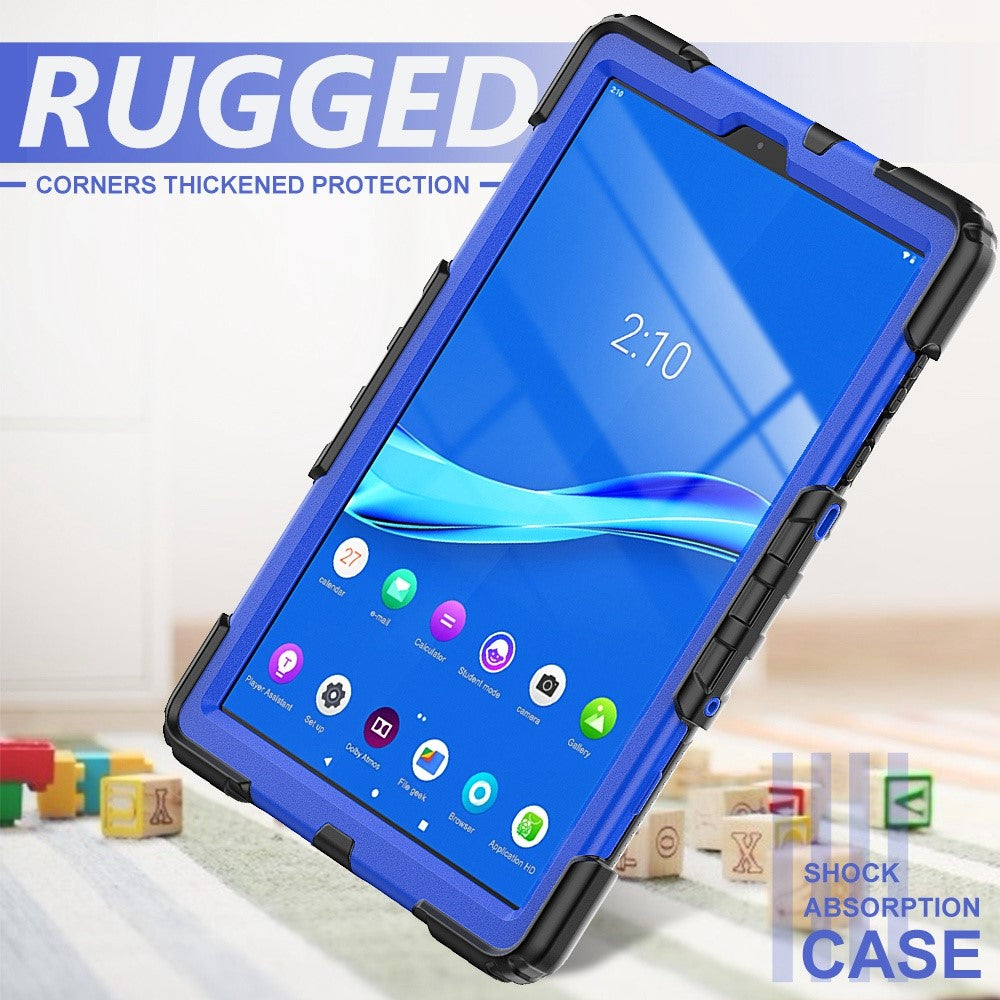 For Lenovo M10 Plus / Smart Tab M10 FHD Plus Silicone+PC Tablet Case Hand Strap Kickstand Shockproof Cover with Shoulder Strap - Blue PC / Black