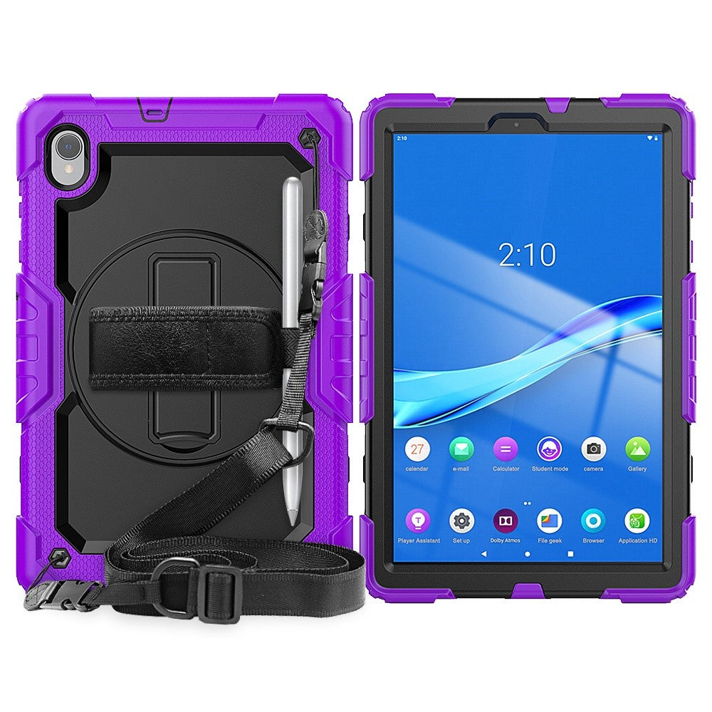 For Lenovo M10 Plus / Smart Tab M10 FHD Plus Silicone+PC Tablet Case Hand Strap Kickstand Shockproof Cover with Shoulder Strap - Purple