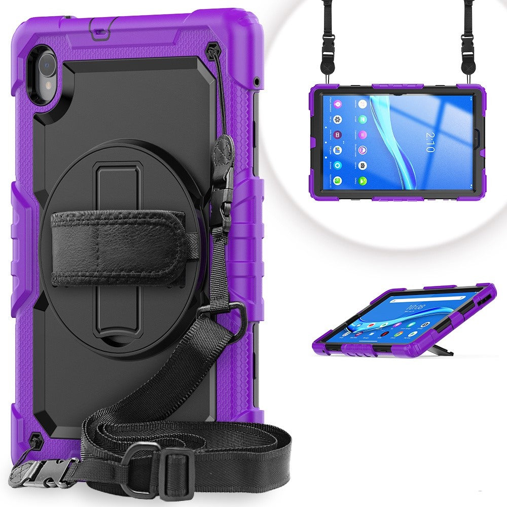 For Lenovo M10 Plus / Smart Tab M10 FHD Plus Silicone+PC Tablet Case Hand Strap Kickstand Shockproof Cover with Shoulder Strap - Purple