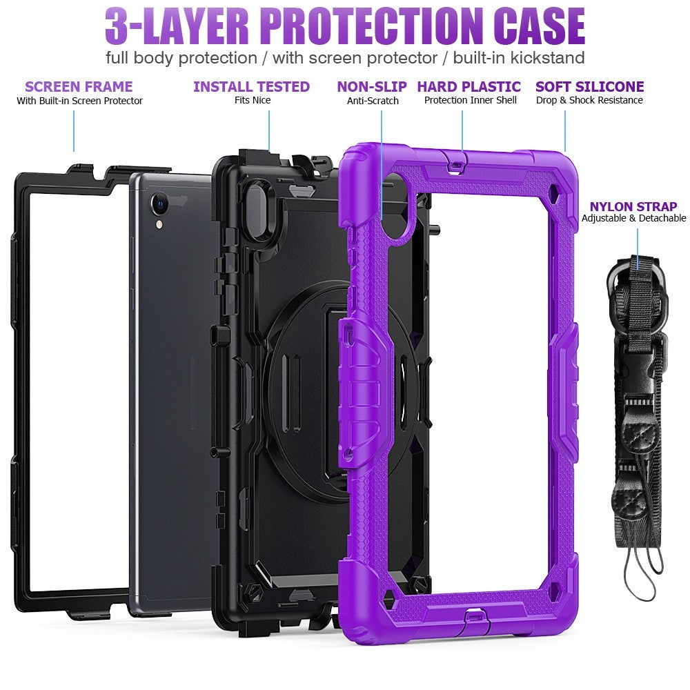 For Lenovo M10 Plus / Smart Tab M10 FHD Plus Silicone+PC Tablet Case Hand Strap Kickstand Shockproof Cover with Shoulder Strap - Purple