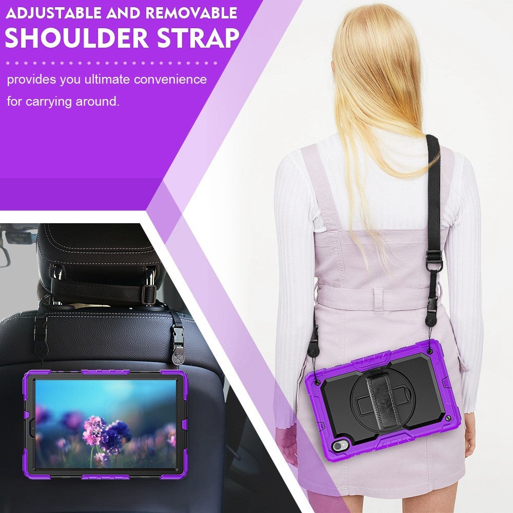 For Lenovo M10 Plus / Smart Tab M10 FHD Plus Silicone+PC Tablet Case Hand Strap Kickstand Shockproof Cover with Shoulder Strap - Purple