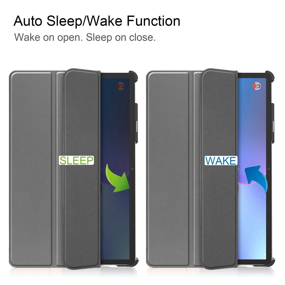 For Lenovo Tab P11 Pro Gen 2 Tri-fold Stand PU Leather Tablet Case Auto Wake / Sleep Function Drop-proof Cover - Grey