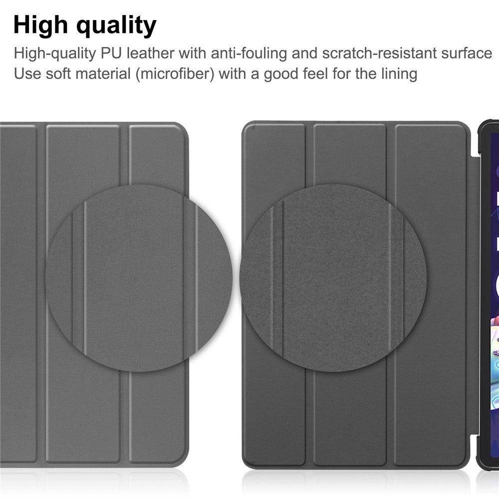 For Lenovo Tab P11 Pro Gen 2 Tri-fold Stand PU Leather Tablet Case Auto Wake / Sleep Function Drop-proof Cover - Grey