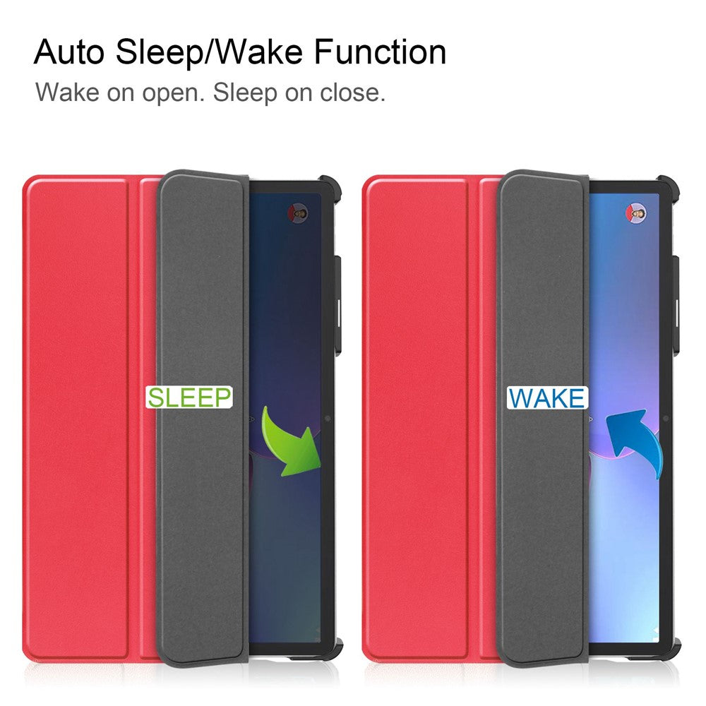 For Lenovo Tab P11 Pro Gen 2 Tri-fold Stand PU Leather Tablet Case Auto Wake / Sleep Function Drop-proof Cover - Red