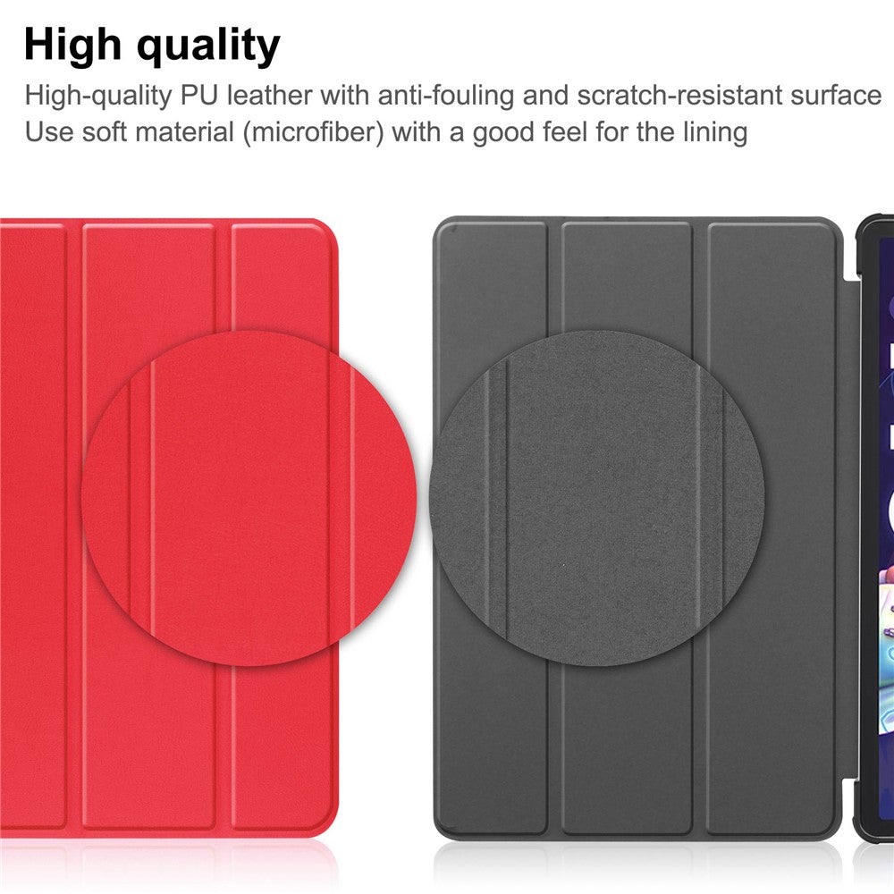 For Lenovo Tab P11 Pro Gen 2 Tri-fold Stand PU Leather Tablet Case Auto Wake / Sleep Function Drop-proof Cover - Red