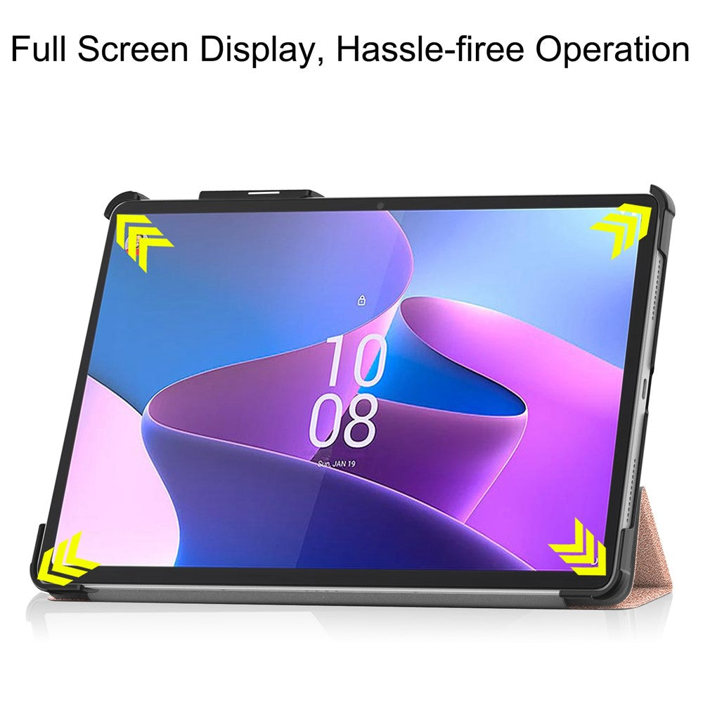 For Lenovo Tab P11 Pro Gen 2 Tri-fold Stand PU Leather Tablet Case Auto Wake / Sleep Function Drop-proof Cover - Rose Gold