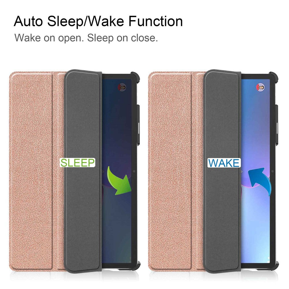 For Lenovo Tab P11 Pro Gen 2 Tri-fold Stand PU Leather Tablet Case Auto Wake / Sleep Function Drop-proof Cover - Rose Gold