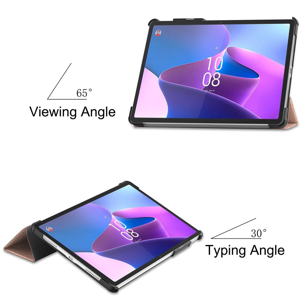 For Lenovo Tab P11 Pro Gen 2 Tri-fold Stand PU Leather Tablet Case Auto Wake / Sleep Function Drop-proof Cover - Rose Gold