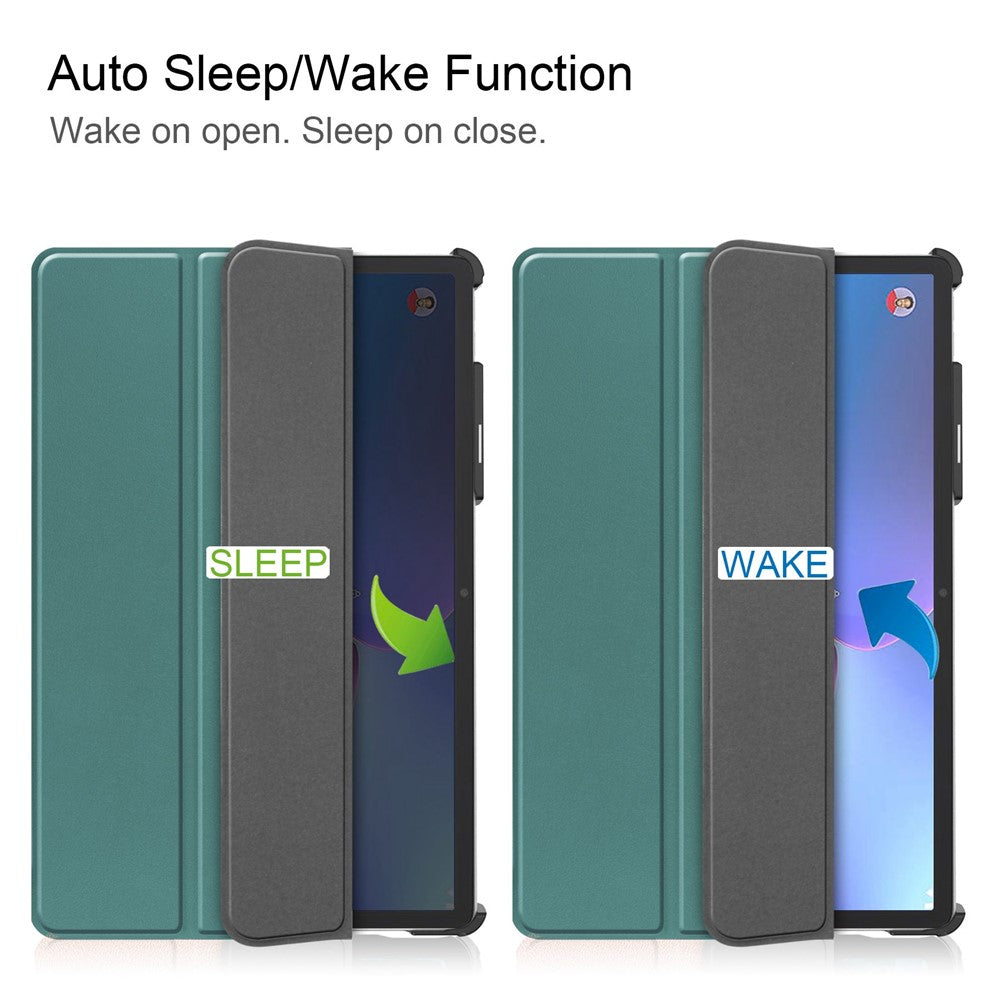 For Lenovo Tab P11 Pro Gen 2 Tri-fold Stand PU Leather Tablet Case Auto Wake / Sleep Function Drop-proof Cover - Blackish Green