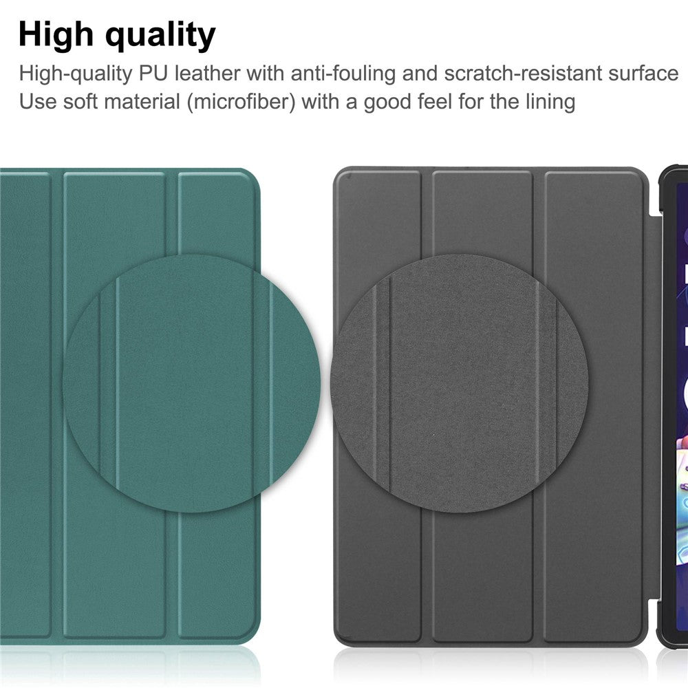 For Lenovo Tab P11 Pro Gen 2 Tri-fold Stand PU Leather Tablet Case Auto Wake / Sleep Function Drop-proof Cover - Blackish Green