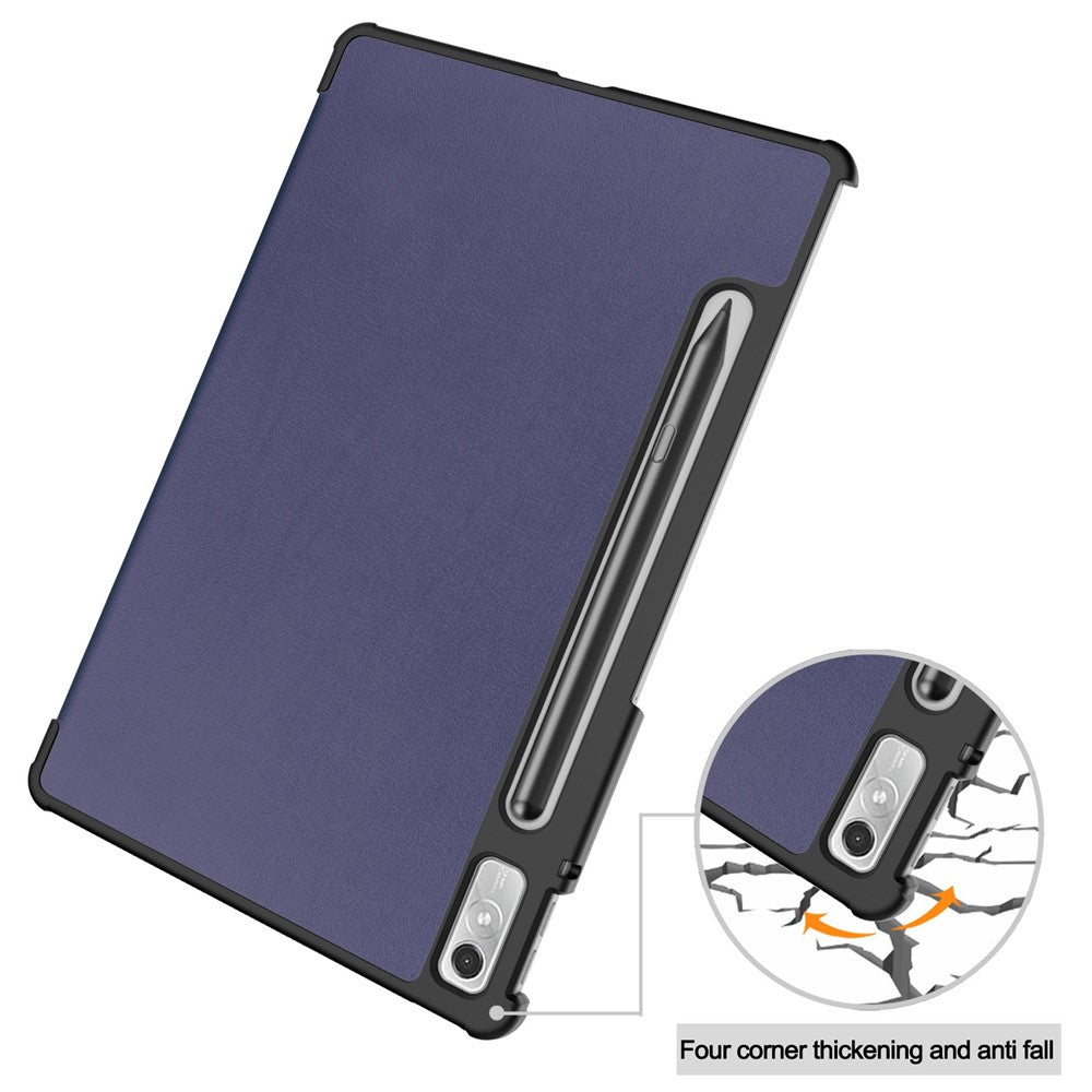 For Lenovo Tab P11 Pro Gen 2 Tri-fold Stand PU Leather Tablet Case Auto Wake / Sleep Function Drop-proof Cover - Blue