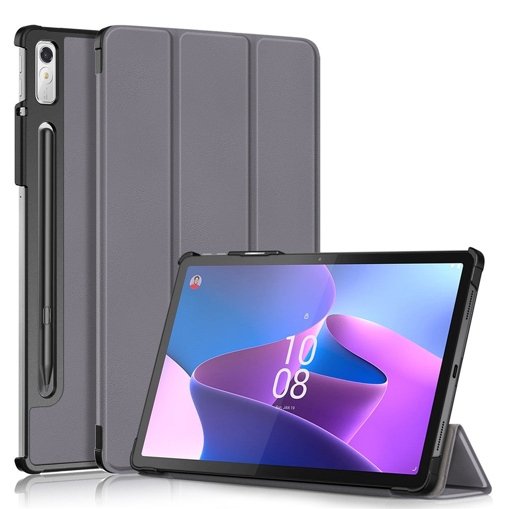 For Lenovo Tab P11 Pro Gen 2 Drop-proof Tablet Cover Auto Wake and Sleep PU Leather Tri-fold Stand Tablet Case - Grey