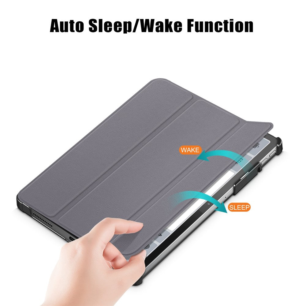 For Lenovo Tab P11 Pro Gen 2 Drop-proof Tablet Cover Auto Wake and Sleep PU Leather Tri-fold Stand Tablet Case - Grey