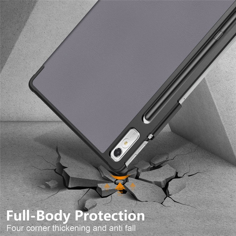 For Lenovo Tab P11 Pro Gen 2 Drop-proof Tablet Cover Auto Wake and Sleep PU Leather Tri-fold Stand Tablet Case - Grey