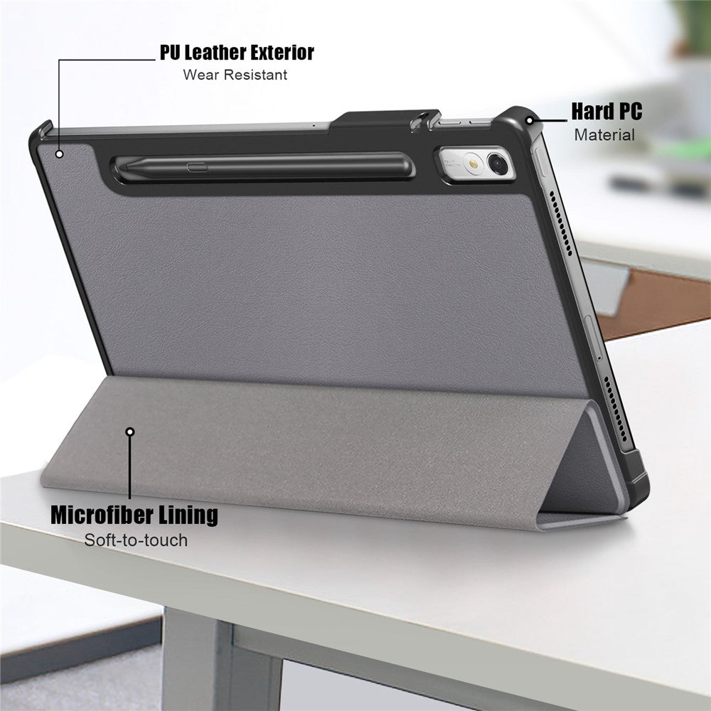 For Lenovo Tab P11 Pro Gen 2 Drop-proof Tablet Cover Auto Wake and Sleep PU Leather Tri-fold Stand Tablet Case - Grey