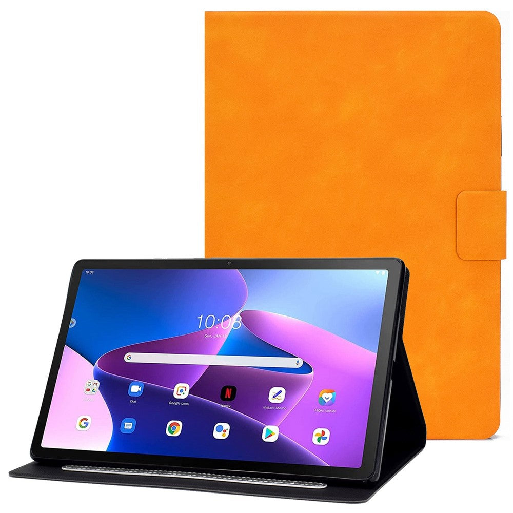 For Lenovo M10 FHD REL / M10 Plus X606F PU Leather Tablet Shell Cover Solid Color Folio Stand Magnetic Protective Case with Card Slots - Orange