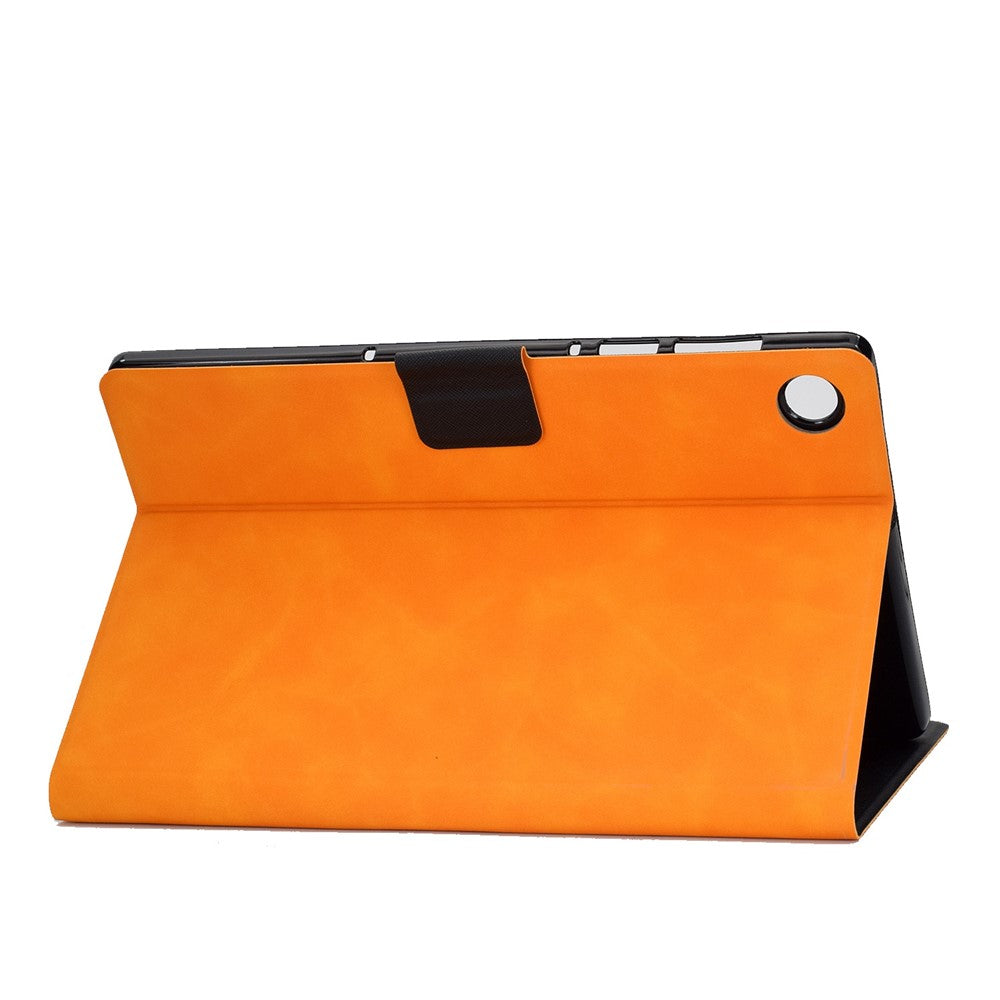 For Lenovo M10 FHD REL / M10 Plus X606F PU Leather Tablet Shell Cover Solid Color Folio Stand Magnetic Protective Case with Card Slots - Orange